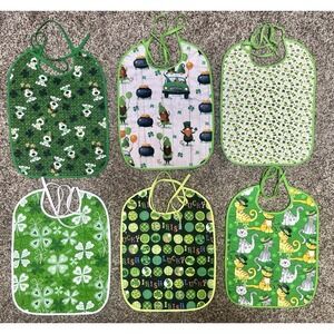 Lot Of 6 Quilted Handmade St. Patrick's Day Baby‎ Bibs Large Size 12" X 9"